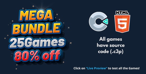 25 Game Bundle Mega offer HTML5 Game all source files included