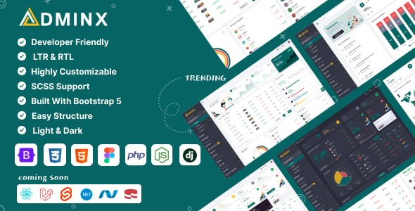 AdminX Bootstrap PHP Django NodeJs Figma Premium Admin Dashboard Template