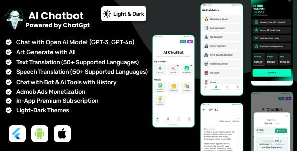 AI Chatbot Art Generator Your Personal AI Bots Flutter Full Application ADMOB Subscription