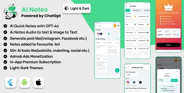 AI Notes AI Tools Flutter Full Application ADMOB Subscription Plan