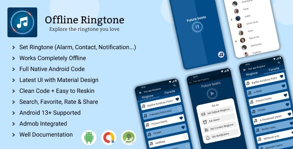 Android Offline Ringtones App Template for Ringtone App Ringtone App 2023 Admob Ads