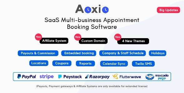 Aoxio SaaS Multi Business Service Booking Software