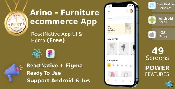 Arino ANDROID IOS FIGMA UI Kit ReactNative Furniture Ecommerce App Free Figma File