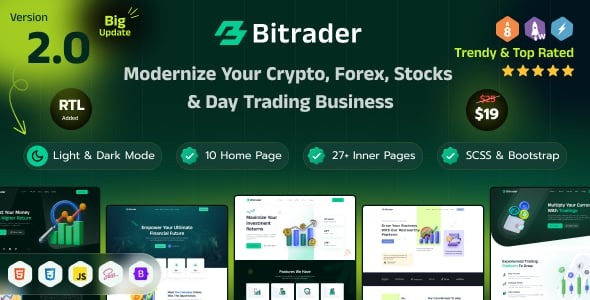 Bitrader Crypto Stock and Forex Trading Business HTML Template