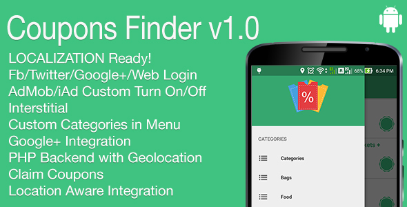 Coupons Finder Full Android Application v1.0