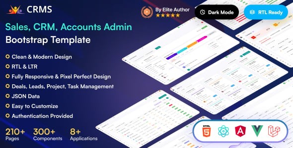 CRMS Sales CRM Accounts Admin Bootstrap Template HTML Laravel Vue React Angular