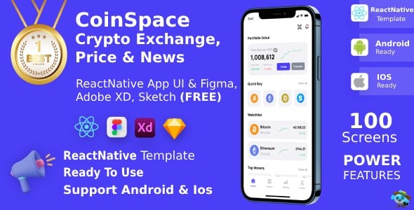 Crypto Currency App FIGMA XD SKETCh UI Kit ReactNative CLI CoinSpace