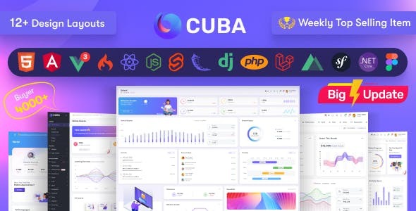 Cuba HTML React Angular Vue 3 Nuxt Next Js Node Asp.Net Laravel Admin Dashboard Template