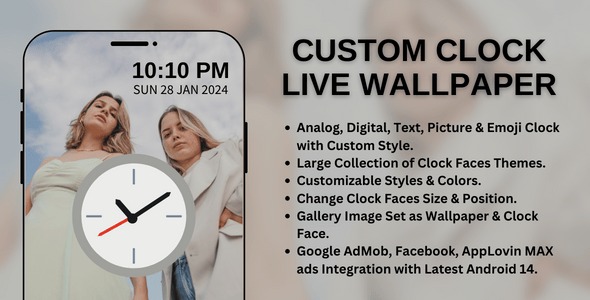 Custom Clock Live Wallpaper Analog Digital Image Emoji Android