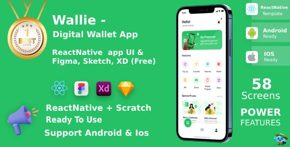 Digital Wallet App ANDROID IOS FIGMA XD Sketch Invision Studio UI ReactNative Wallie