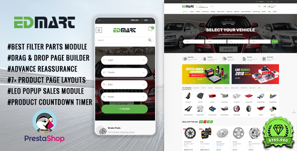 Edmart Auto Parts Cars Store Prestashop Theme for Supermarket