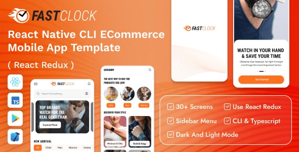 FastClock React Native CLI eCommerce Mobile App Template