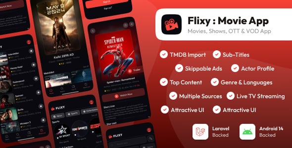 Flixy Movie App SeriesLive TV Video Streaming App Netflix Clone AndroidLaravel