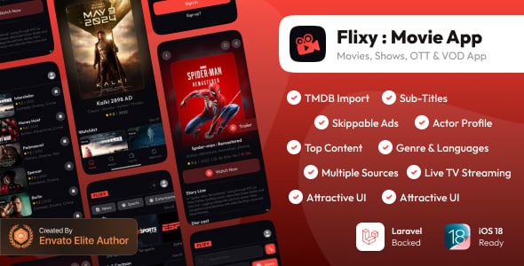 Flixy Movie App SeriesLive TV Video Streaming App Netflix Clone Swift UILaravel