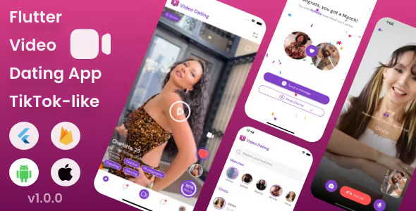 Flutter Video Dating App Short form profile videos TikTok like Full App