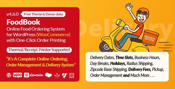 FoodBook Online Food Ordering Delivery System for WordPress with One Click Order Printing