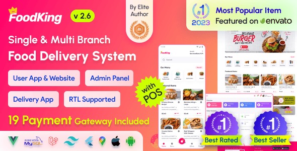 FoodKing Restaurant Food Delivery System with Admin Panel Delivery Man App Restaurant POS