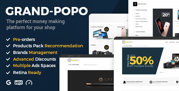 Grand Popo Electronics Phones Computers and Gadgets Stores Woocommerce Theme