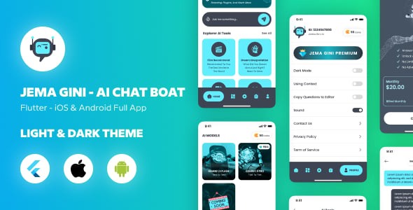 Jema Gini AI ChatBoat Flutter Android iOS Application Light Dark Theme