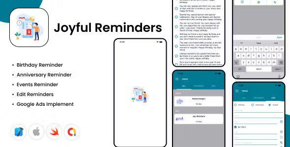 Joyful Reminders iOS App Birthday Reminder Anniversary Reminder Event Reminder Google AdMob