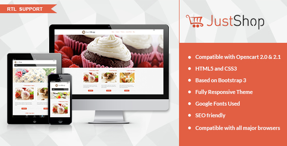 JustShop v1.0 Cake Bakery OpenCart 2.x Theme