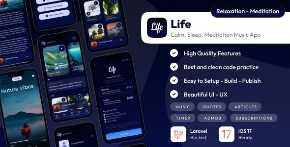 Life Sleep Sounds Meditation Sounds Relax Music App iOS Swift UILaravel