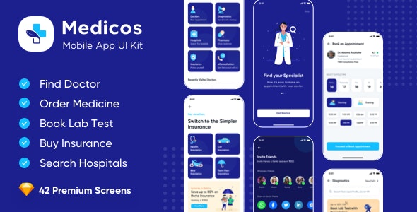 Medicos Healthcare Mobile Sketch App UI Kit