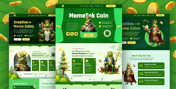 Memecoin Tok Meme coin ICO Crypto Meme Bootstrap Template