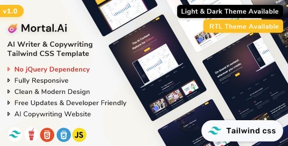 Mortal AI Writer Copywriting Tailwind CSS Template
