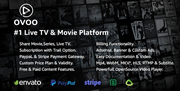 OVOO Live TV Movie Portal CMS with Membership System