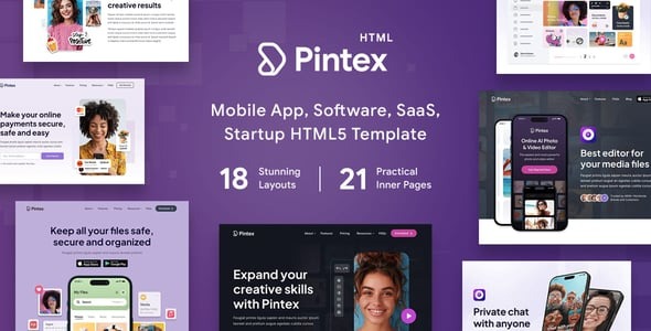 Pintex Mobile App Software Landing Page HTML Template