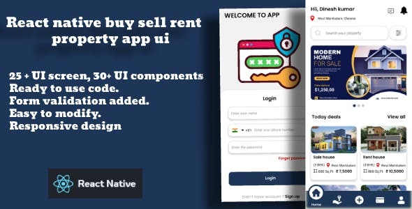 Property app React Native UI Kit for Real Estate Buy Sell and Rent