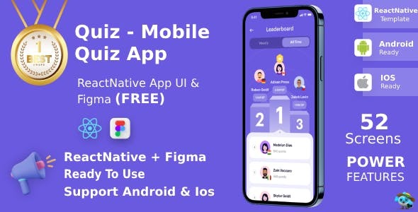 Quiz ANDROID IOS FIGMA FREE UI Kit React Native Online Quiz Game