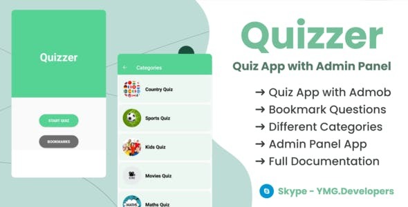 Quizzer Quiz app with admob ads and Admin App