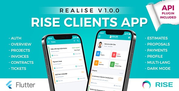 REALISE RISE CRM Customer Mobile App for Android and IOS Flutter App with API Plugin Included