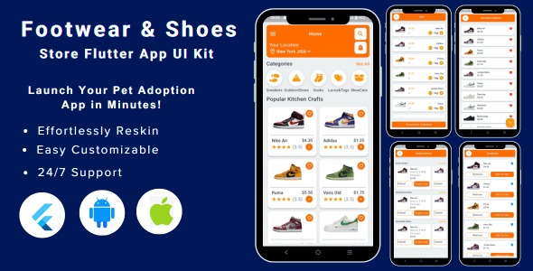 Shoes Store App Footwear eCommerce Store Flutter Mobile App Ui Kit Template Android iOS