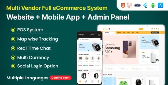 Shopo eCommerce Multivendor eCommerce Flutter App with Admin Panel Website PWA