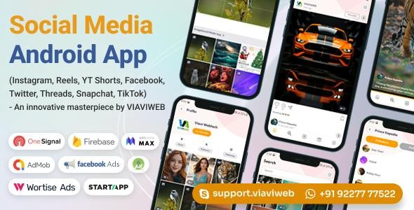 Social Media Android App Instagram Reels YT Shorts Facebook Twitter Threads Snapchat TikTok