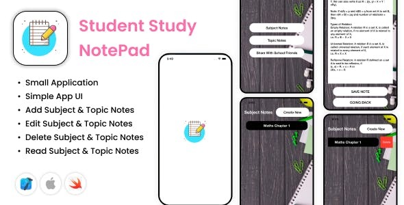 Student Study Notepad iOS App Subject Notes Topic Notes Digital Study Notepad