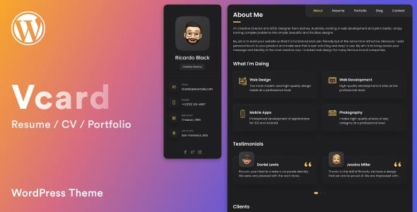 Vcard %E2%80%93 Resume CV Portfolio WordPress Theme