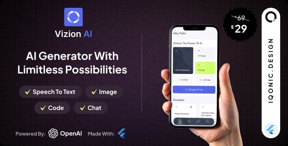 Vizion AI The Ultimate AI Powered Content Image and Code Creation Tool with Flutter Admin Panel