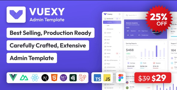 vuexy vuejs nuxt react next.js html laravel asp.net django admin dashboard template