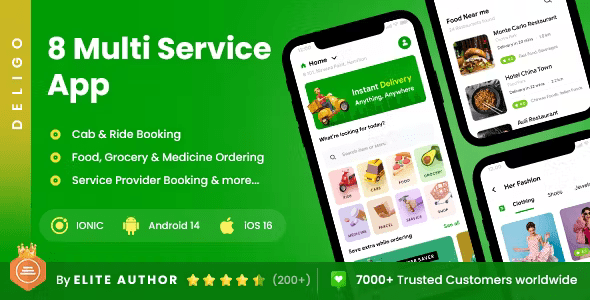 8 in 1 multi service App Ecommerce Cab Booking Handyman App DeliGo IONIC