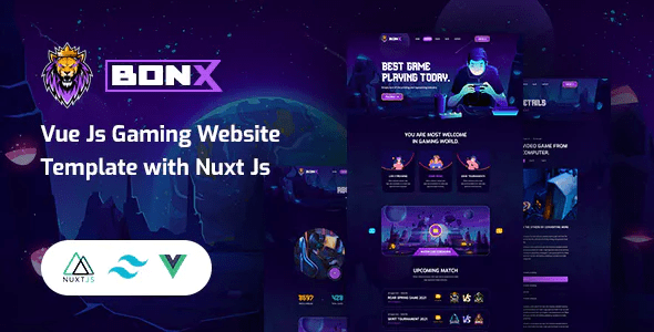 Bonx Vue Js Gaming Website Template with Nuxt Js