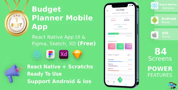 Budget Planner Mobile App React Native Figma XD Sketch FREE Life Time Update