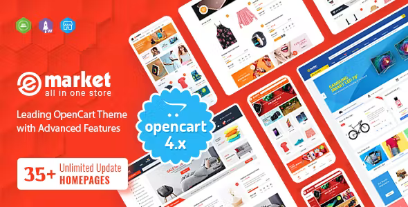 eMarket Multipurpose MarketPlace OpenCart 4 Theme 35 Homepages Mobile Layouts Included