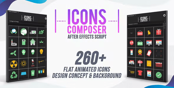 Icons Composer Script Flat animated icons Design concepts and backgrounds