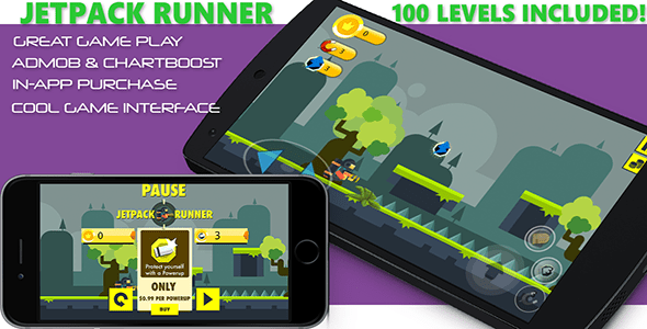 Jetpack Runner Buildbox Game Template 100 Levels Admob Chartboost IAP