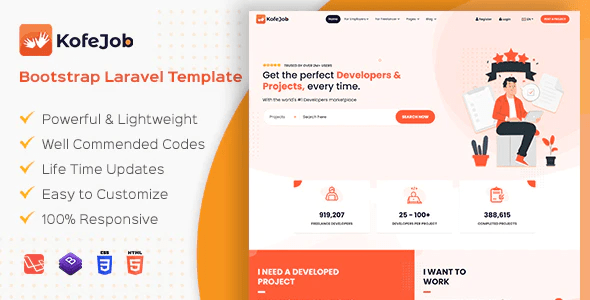 Kofejob Freelancer Service Marketplace Bootstrap Template HTML Laravel