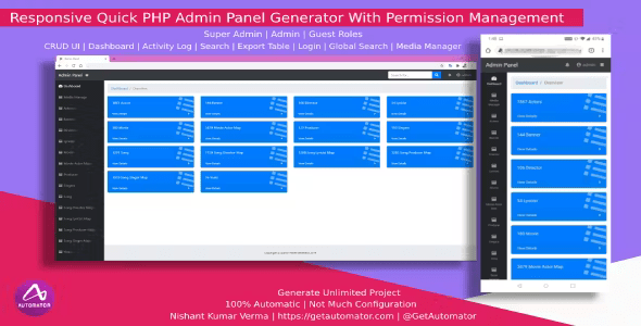 MacOS Responsive PHP Admin Panel Generator With Permission Management Image Upload Activity Log